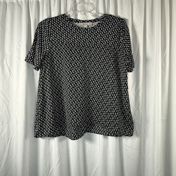 Ann Taylor Loft Media Geo Print Swing Top Black Ivory S Coastal Casual 88-11 - Picture 11 of 14